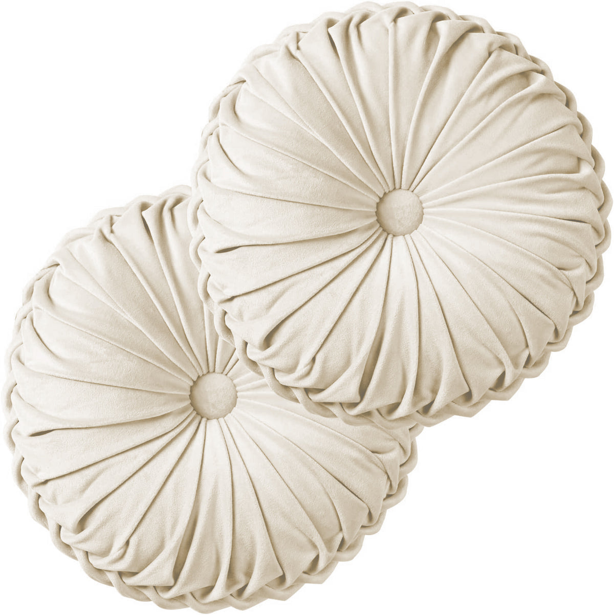 HIG Set of 2 Pumpkin Pleated Round Throw Pillows, Soft Velvet, 14.5" Diameter