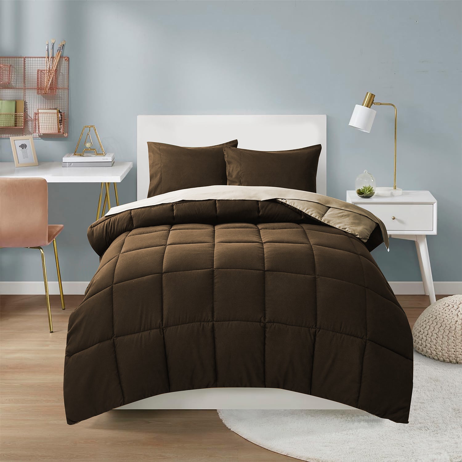 HIG 5or7 Pieces Comforter Set,Reversible and Lightweight Bed in a Bag with Comforter, Flat Sheet, Fitted Sheet, Pillowcases, All Season Bedding Set for Dorm Bedroom