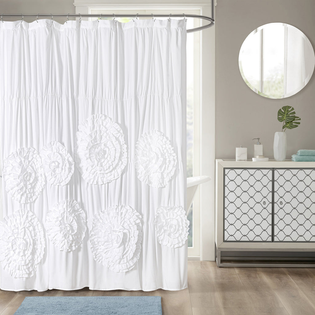 HIG Boho Ruffled Shower Curtain - Oversized Floral Print, Heavy Fabric with Elegant Draping for Bathroom, 72"x72",