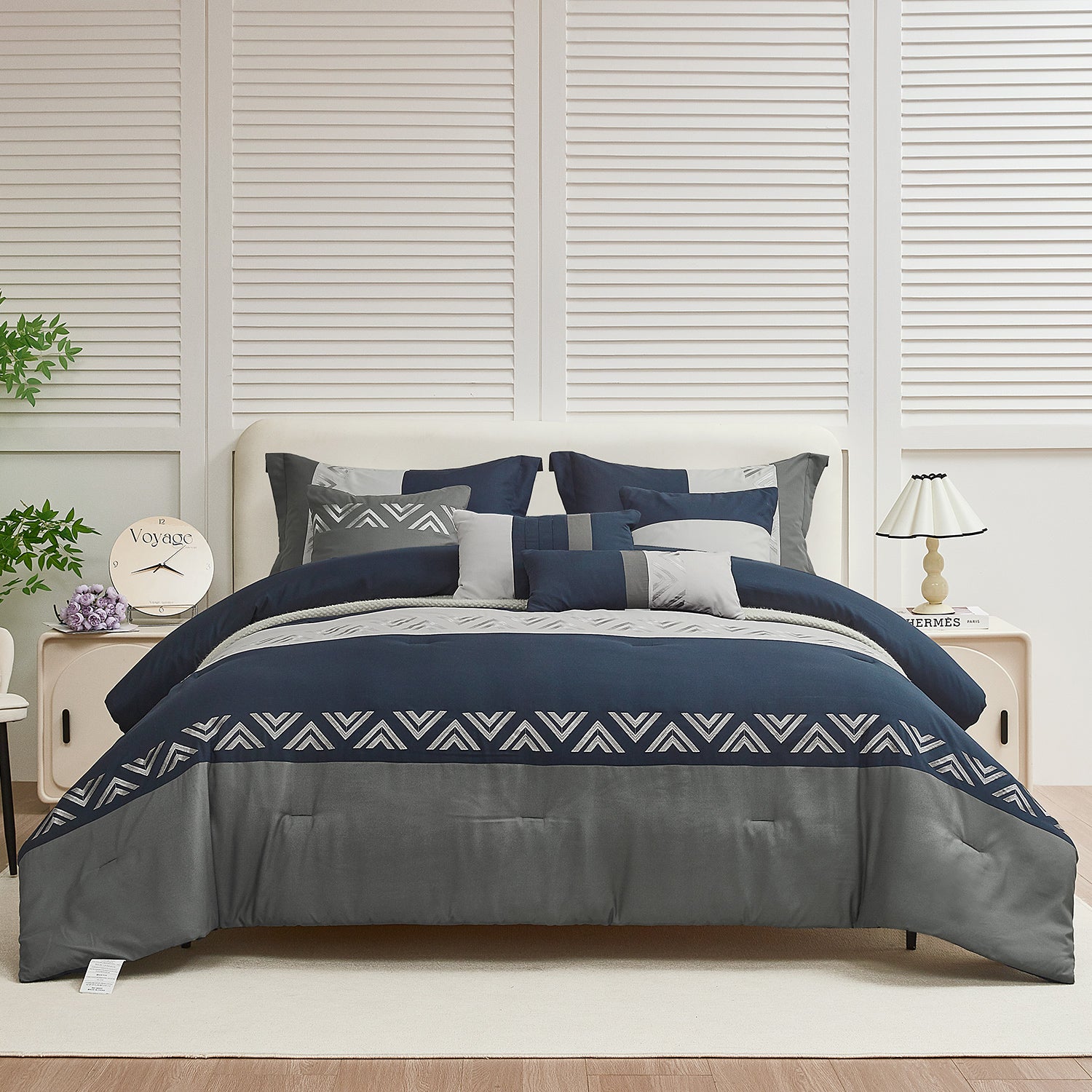 HIG 7 Piece Embroidery Design Bed-in-a-Bag, Taupe Queen Size Ultra Soft Comforter Set for Adults