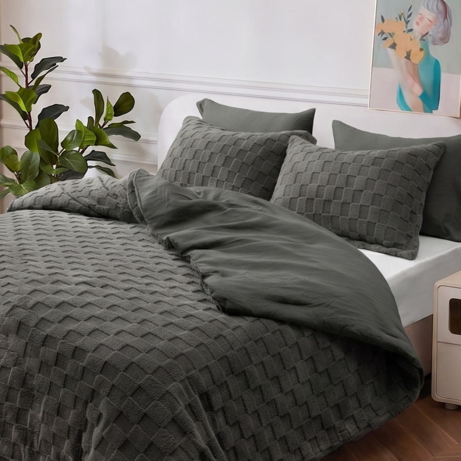 HIG 2-in-1 Comforter Set with Detachable Fluffy Blanket & Duvet Insert - Prewashed 6PC Dark Gray Bedding Set for All Season, Includes 2 Pillow Shams & 2 Pillowcases,