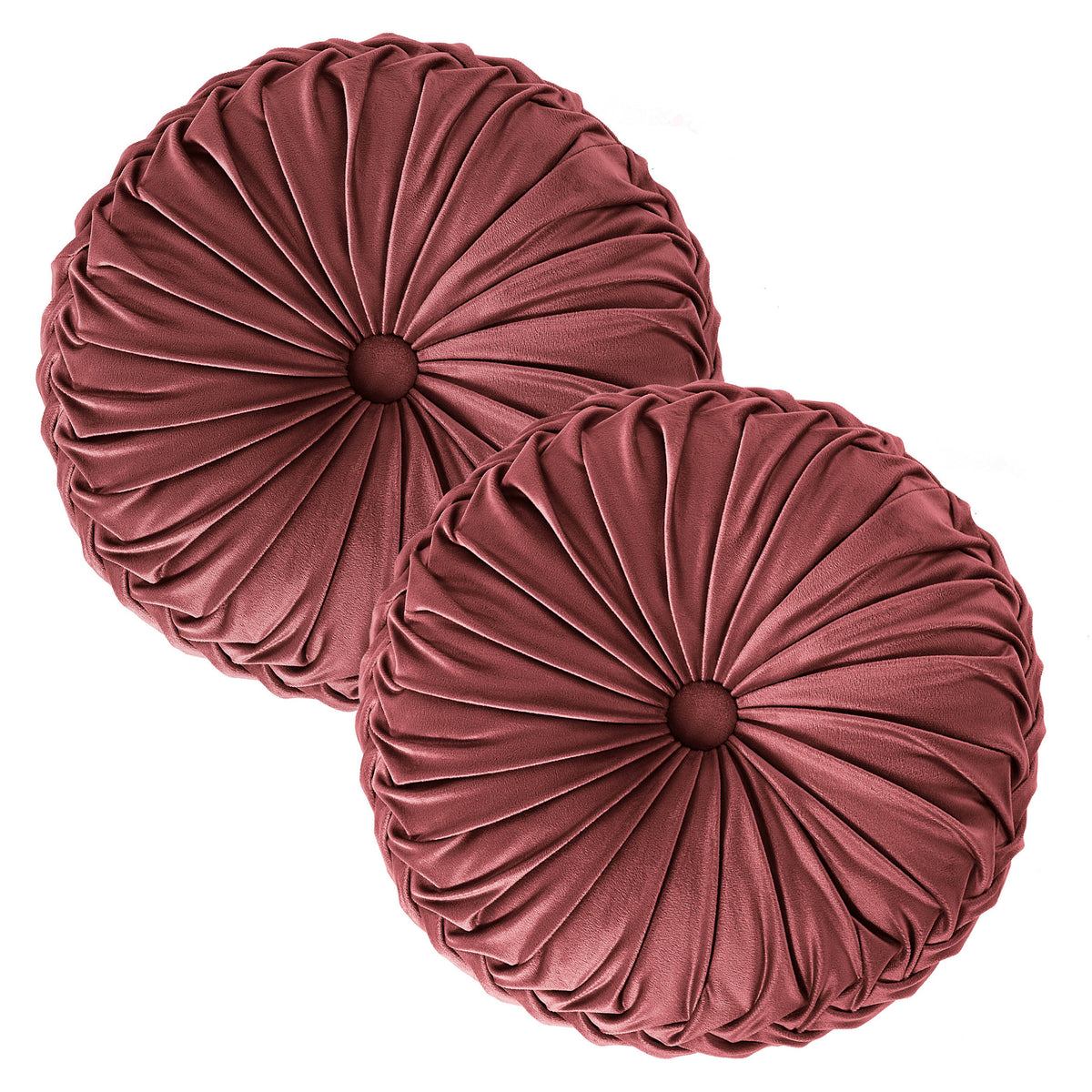 HIG Set of 2 Pumpkin Pleated Round Throw Pillows, Soft Velvet, 14.5" Diameter