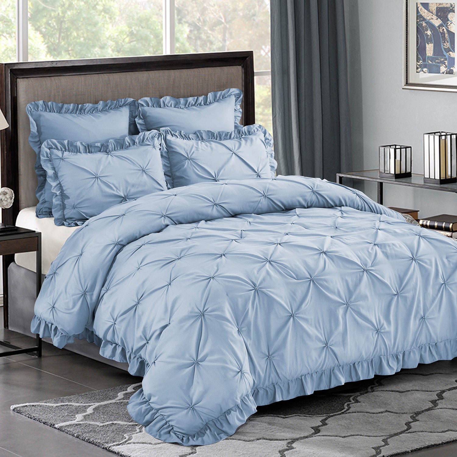 HIG Terracotta 5 Piece Bed in a Bag – Ruffled Comforter Set with French Country, King for Adults