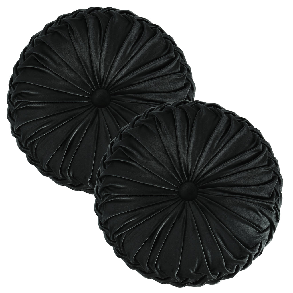 HIG Set of 2 Pumpkin Pleated Round Throw Pillows, Soft Velvet, 14.5" Diameter