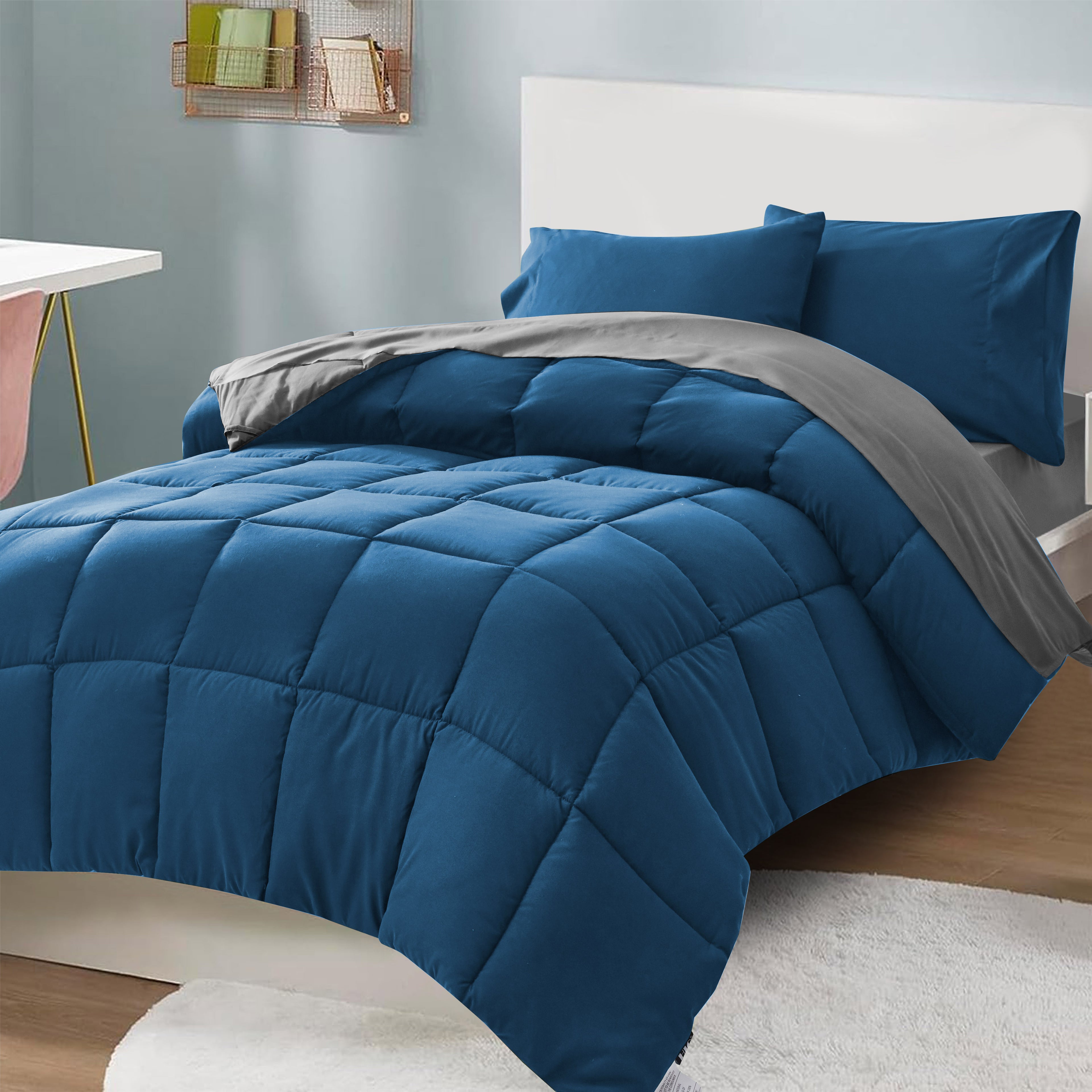 HIG 5or7 Pieces Comforter Set,Reversible and Lightweight Bed in a Bag with Comforter, Flat Sheet, Fitted Sheet, Pillowcases, All Season Bedding Set for Dorm Bedroom