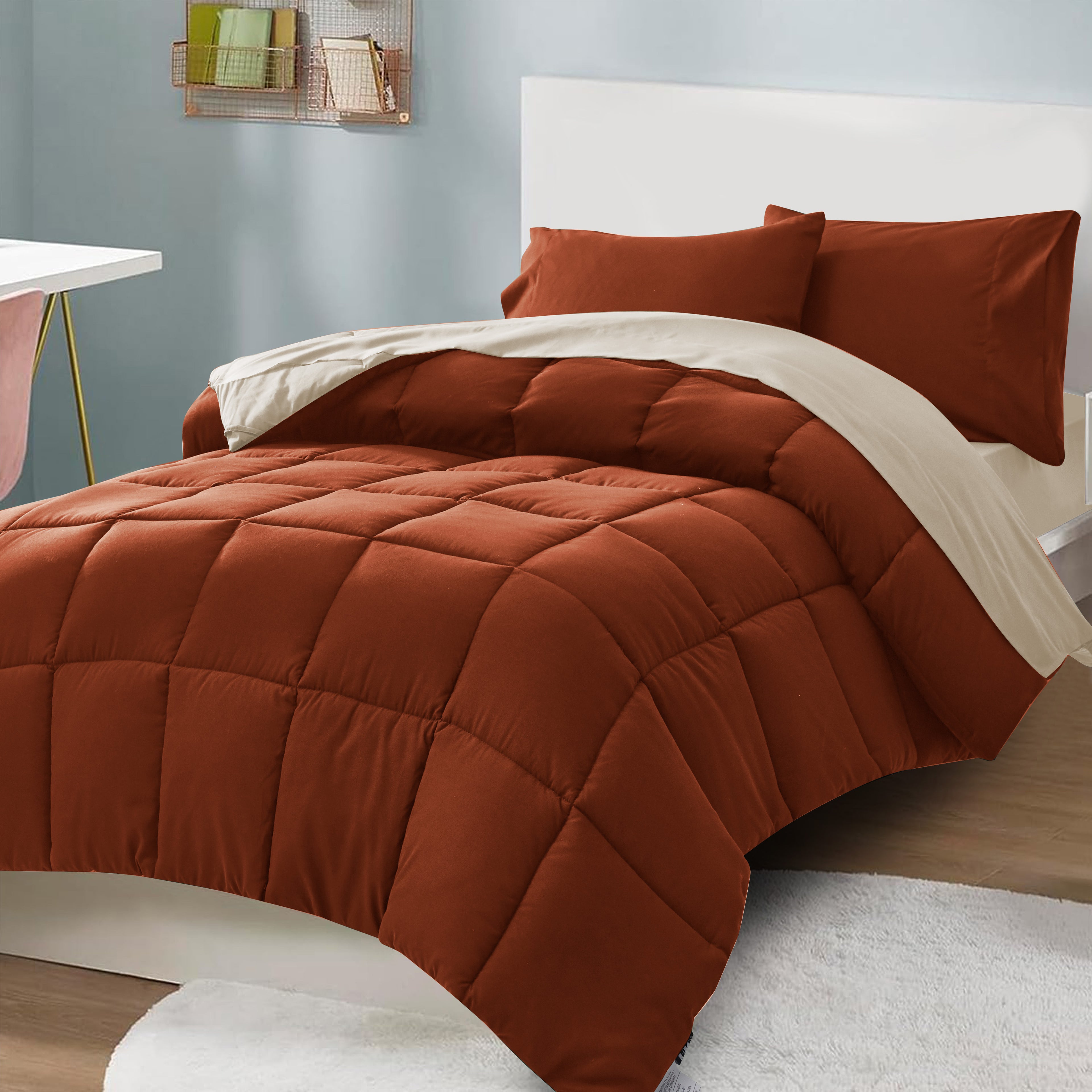 HIG 5or7 Pieces Comforter Set,Reversible and Lightweight Bed in a Bag with Comforter, Flat Sheet, Fitted Sheet, Pillowcases, All Season Bedding Set for Dorm Bedroom