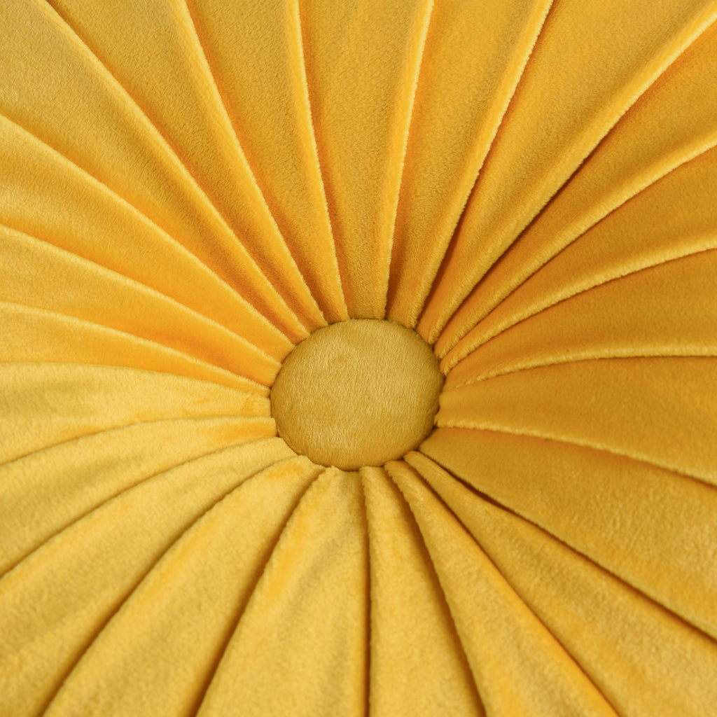 HIG Set of 2 Pumpkin Pleated Round Throw Pillows, Soft Velvet, 14.5" Diameter