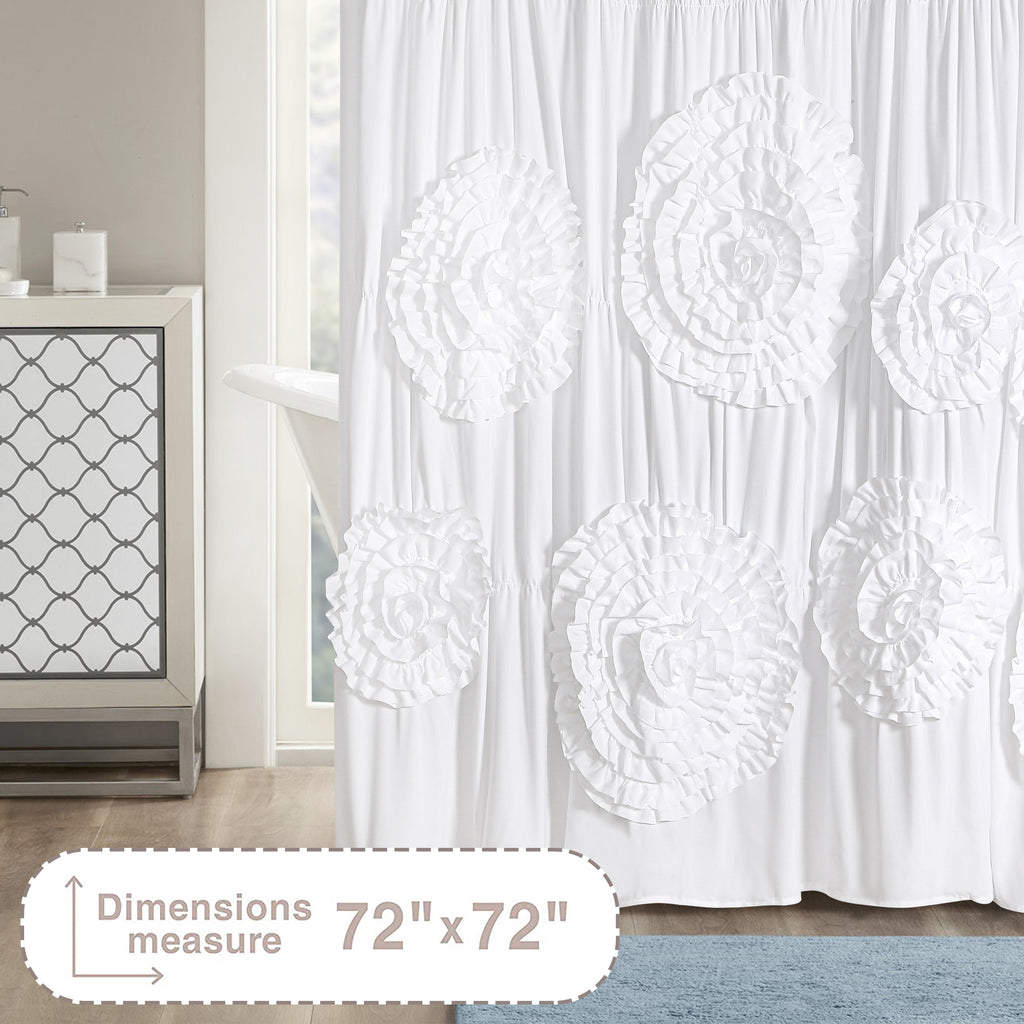 HIG Boho Ruffled Shower Curtain - Oversized Floral Print, Heavy Fabric with Elegant Draping for Bathroom, 72"x72",