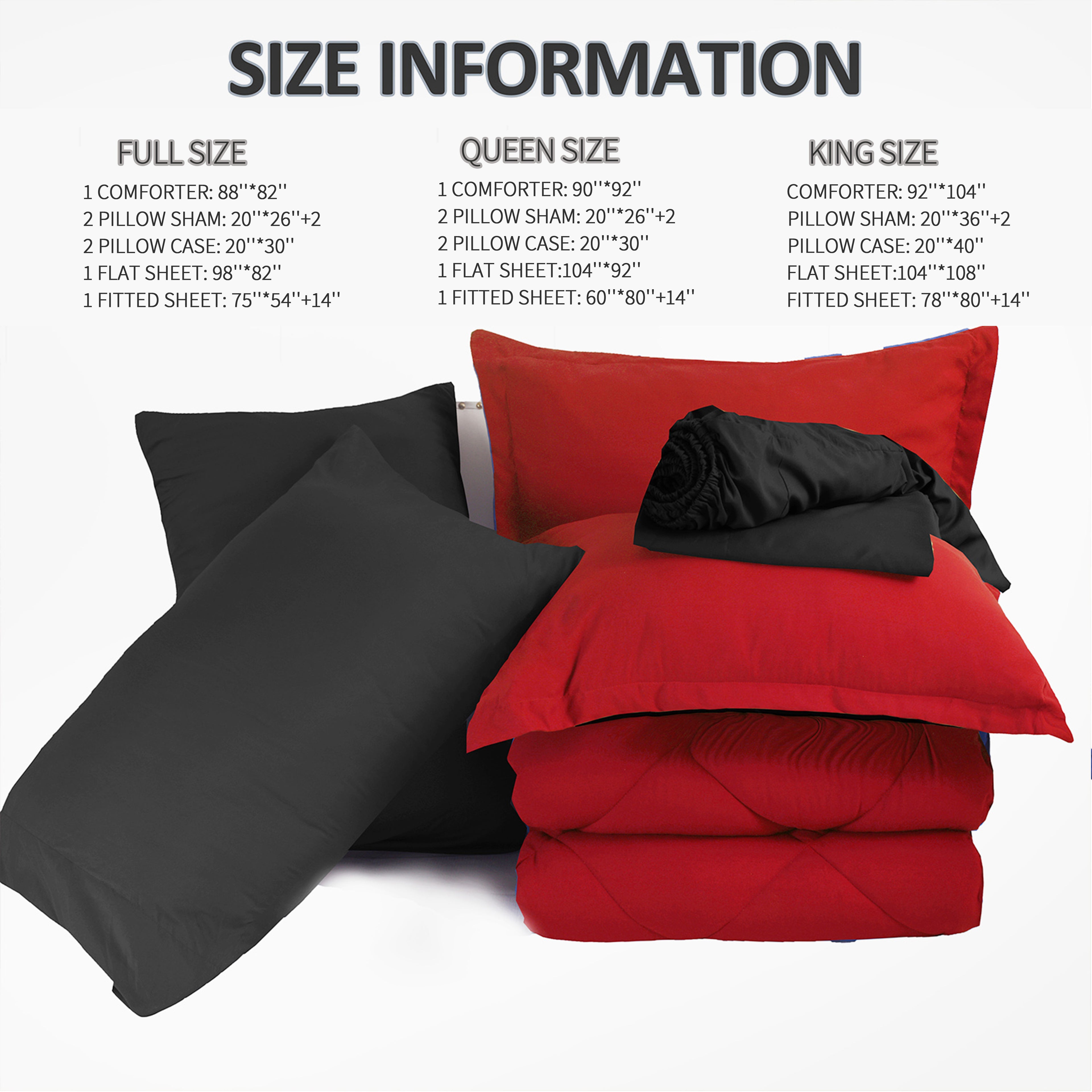 HIG 7 Piece Reversible Queen Comforter Set - Red Quilted Down Alternative Bedding All Season Super Soft Microfiber Bed in a Bag Includes Sheets Pillowcases Shams