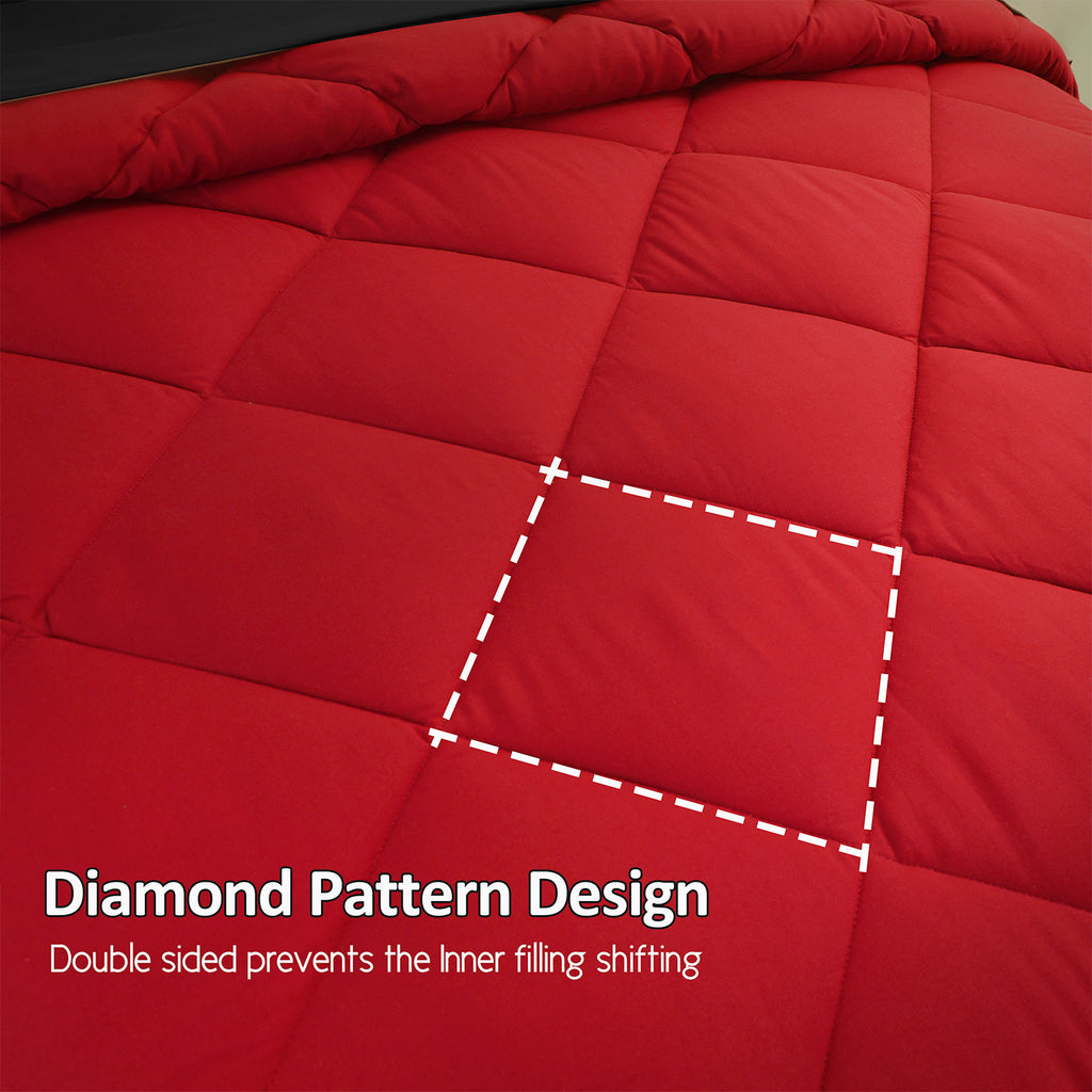 HIG 7 Piece Reversible Queen Comforter Set - Red Quilted Down Alternative Bedding All Season Super Soft Microfiber Bed in a Bag Includes Sheets Pillowcases Shams