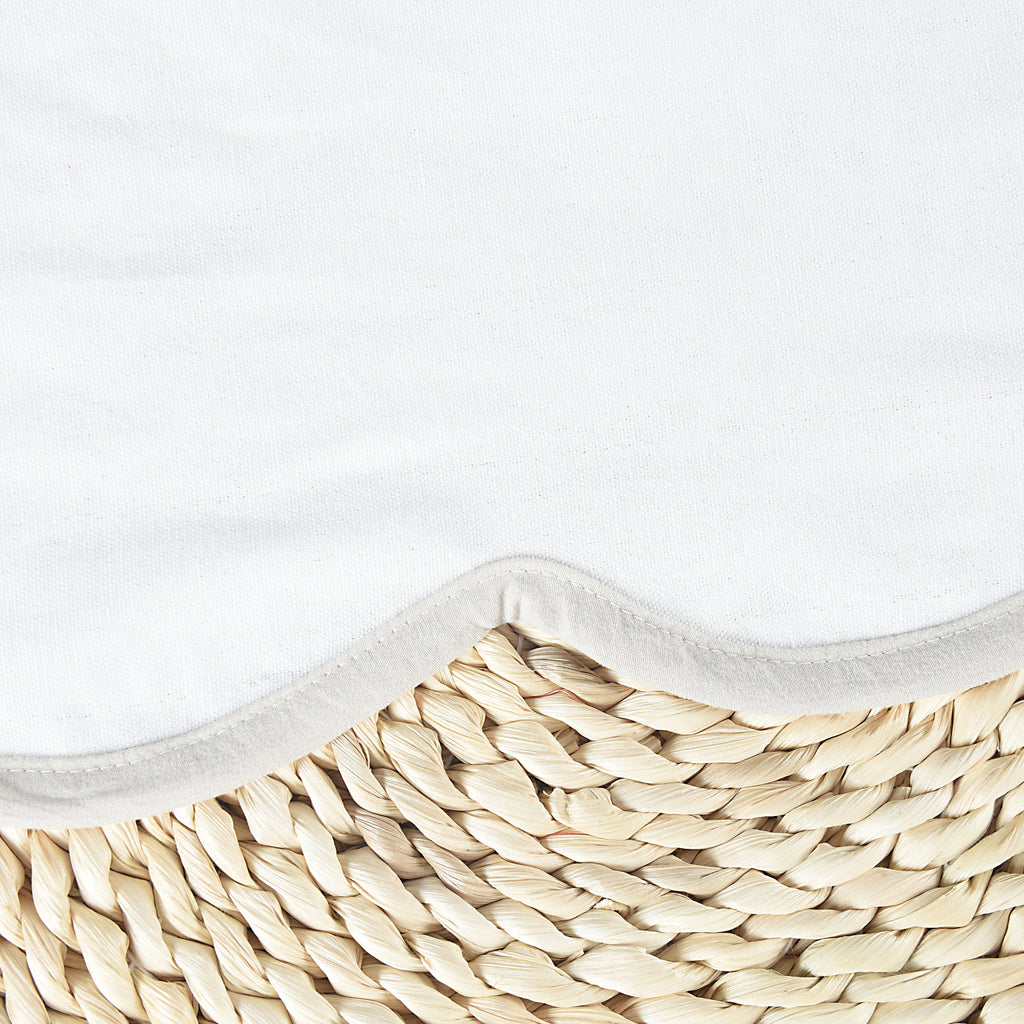 HIG Off-White Queen Bed Skirt, Scallop Edge Pleated Dust Ruffle, 14 Inch Drop Anti-Slip Thick Fabric, Pre-Washed for Durability