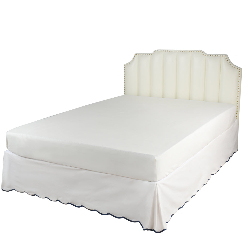 HIG Off-White Queen Bed Skirt, Scallop Edge Pleated Dust Ruffle, 14 Inch Drop Anti-Slip Thick Fabric, Pre-Washed for Durability
