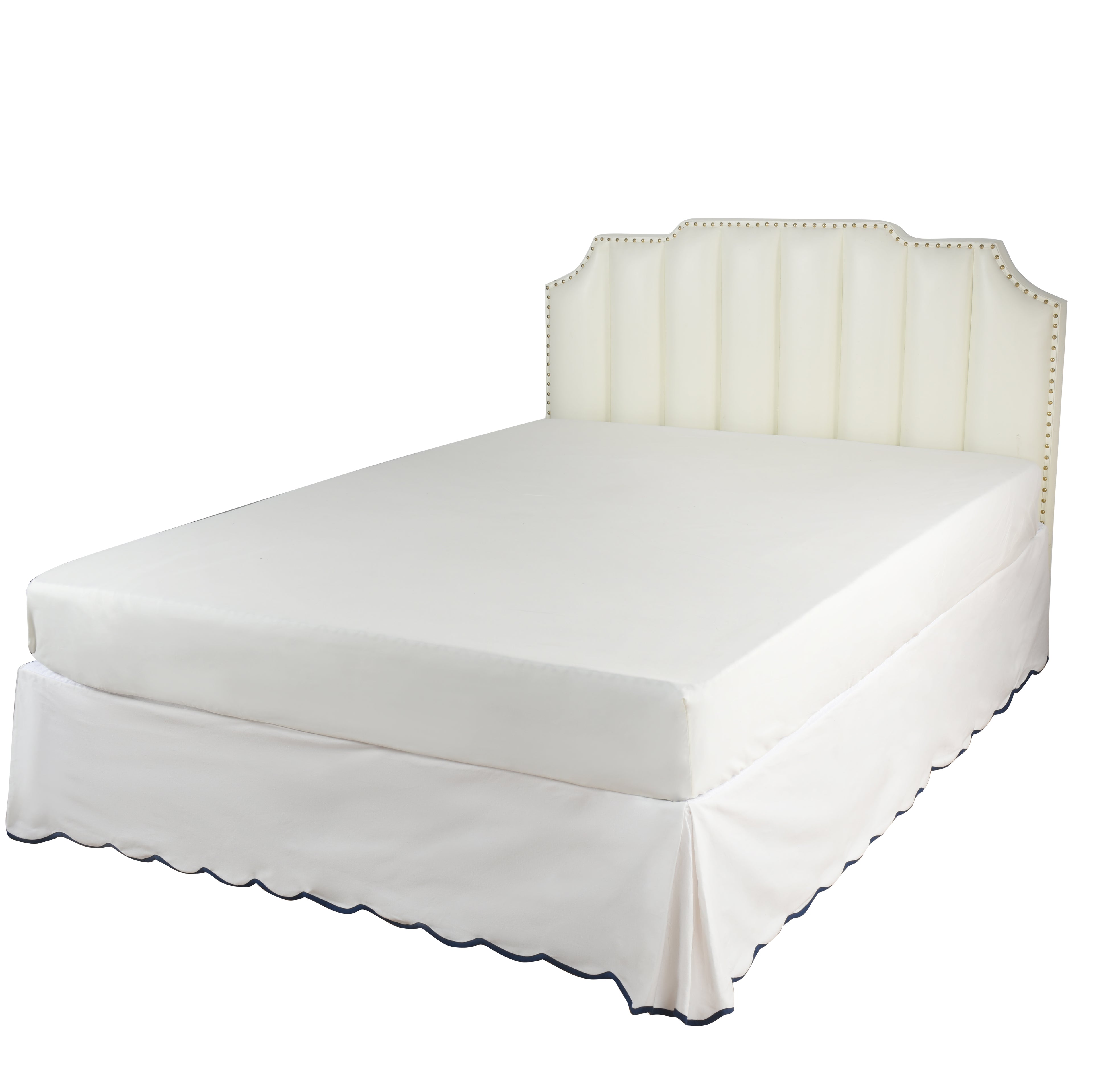 HIG Off-White Queen Bed Skirt, Scallop Edge Pleated Dust Ruffle, 14 Inch Drop Anti-Slip Thick Fabric, Pre-Washed for Durability