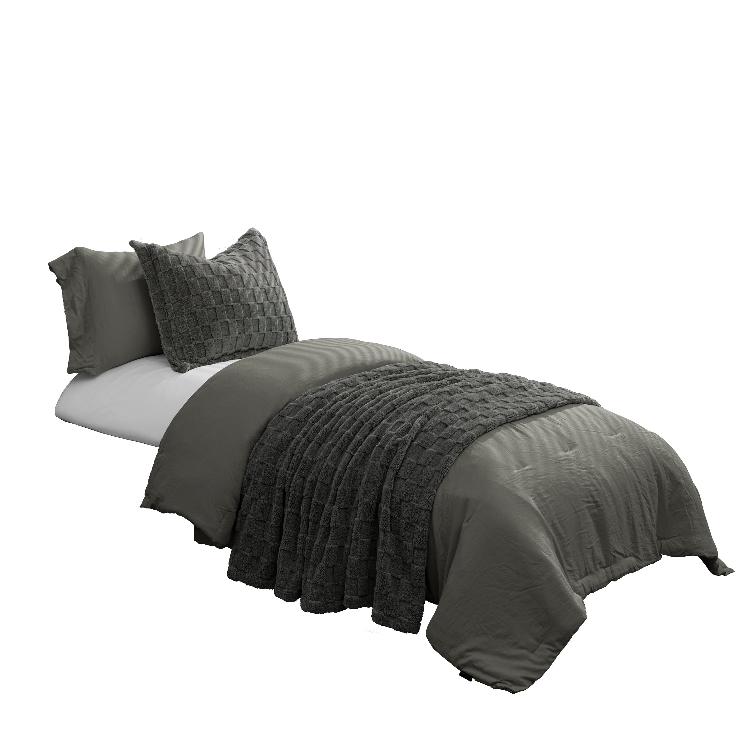 HIG 2-in-1 Comforter Set with Detachable Fluffy Blanket & Duvet Insert - Prewashed 6PC Dark Gray Bedding Set for All Season, Includes 2 Pillow Shams & 2 Pillowcases,