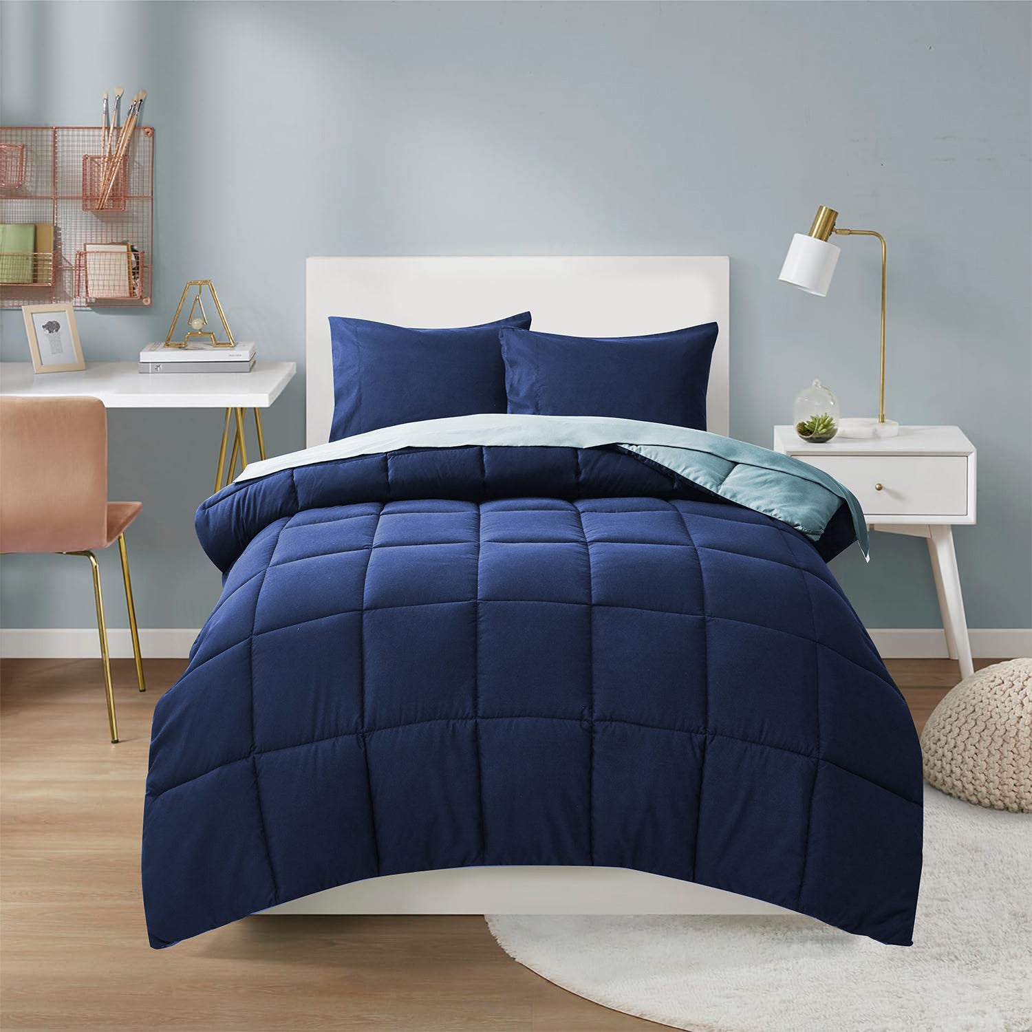 HIG 5or7 Pieces Comforter Set,Reversible and Lightweight Bed in a Bag with Comforter, Flat Sheet, Fitted Sheet, Pillowcases, All Season Bedding Set for Dorm Bedroom