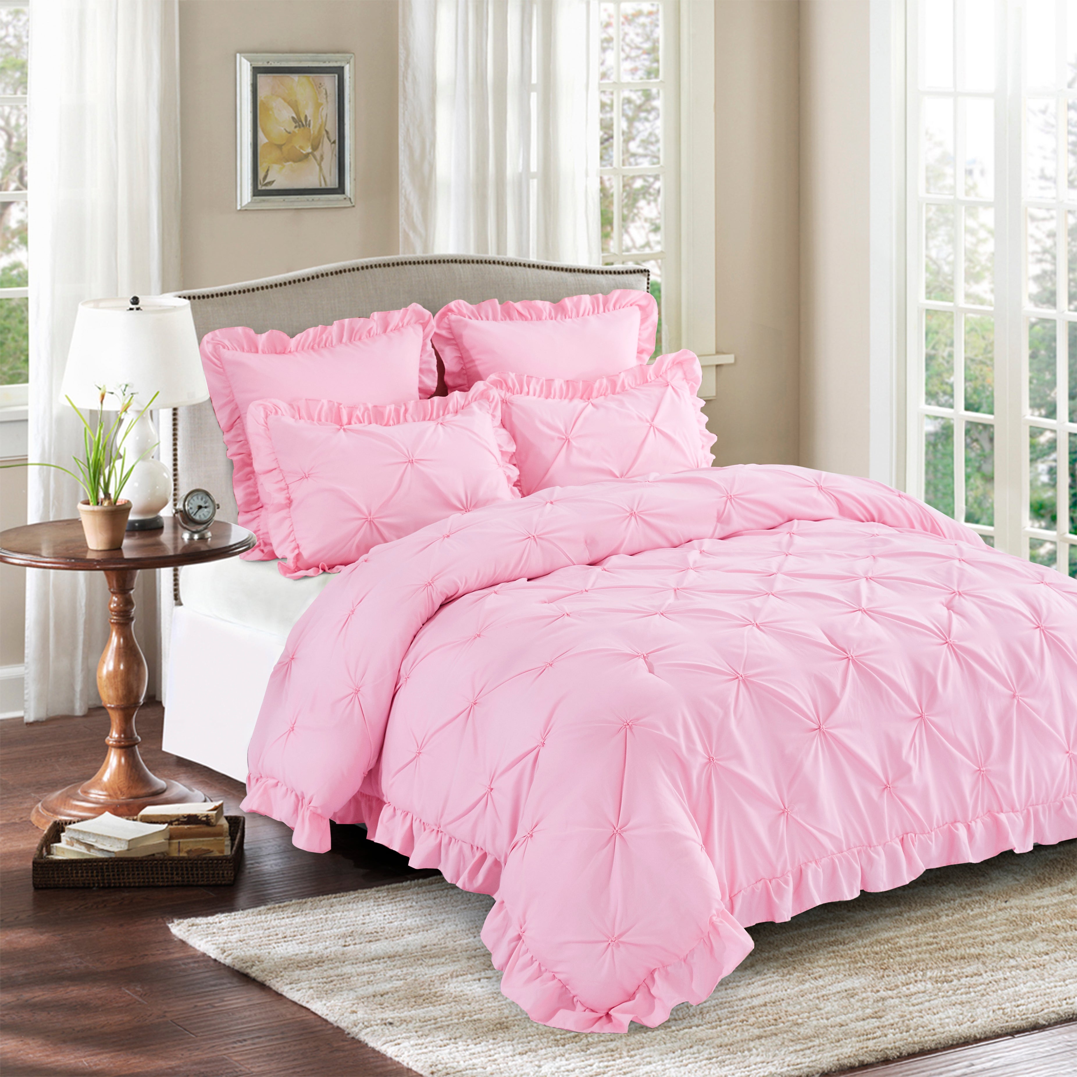 HIG Terracotta 5 Piece Bed in a Bag – Ruffled Comforter Set with French Country, King for Adults