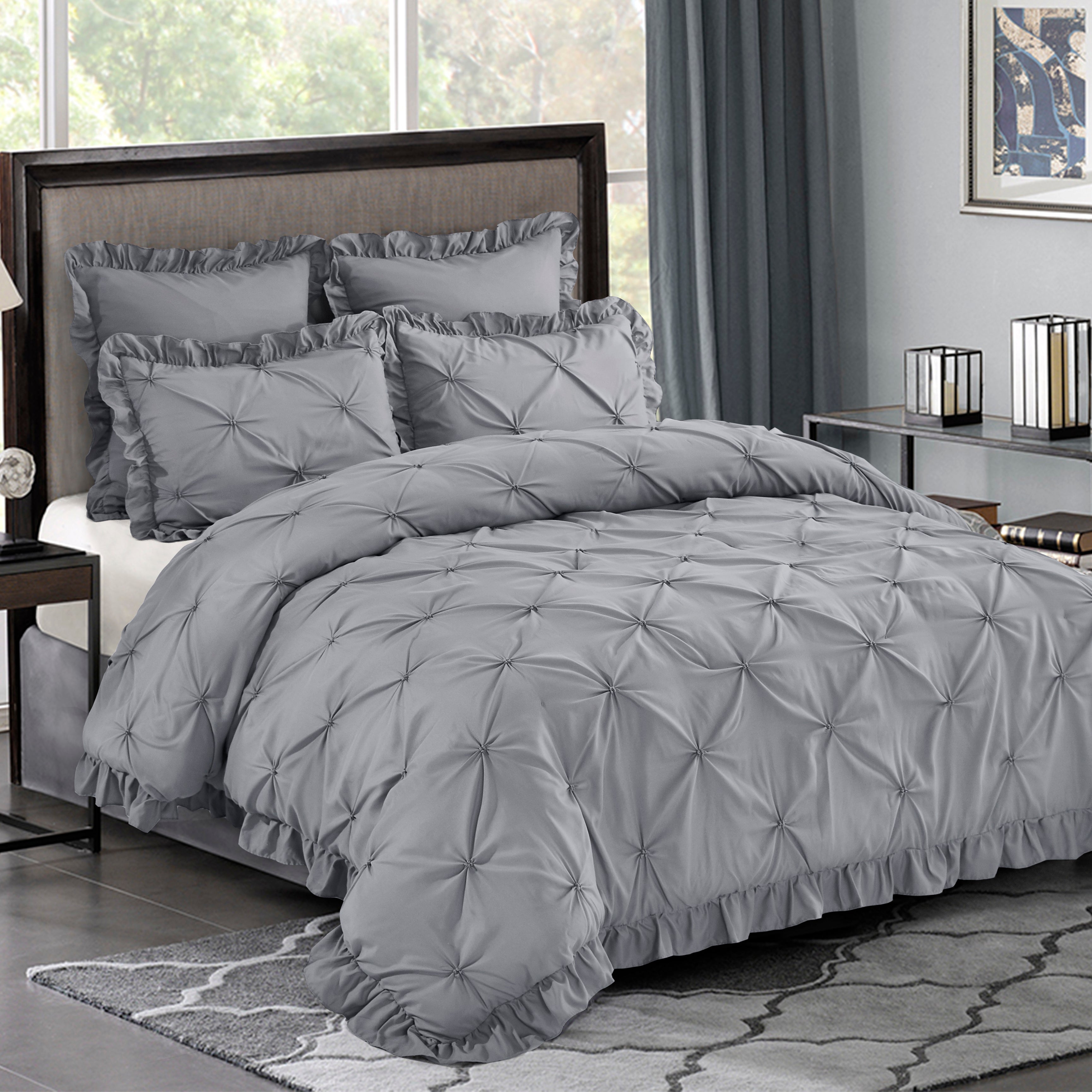 HIG Terracotta 5 Piece Bed in a Bag – Ruffled Comforter Set with French Country, King for Adults