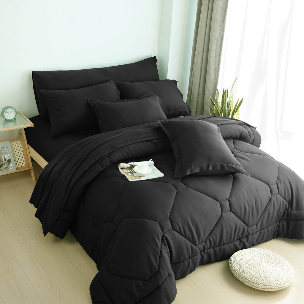 HIG Comforter Set, 8 Piece  Bed in a Bag with Flat Sheet, Fitted Sheet, Pillowcases & Shams