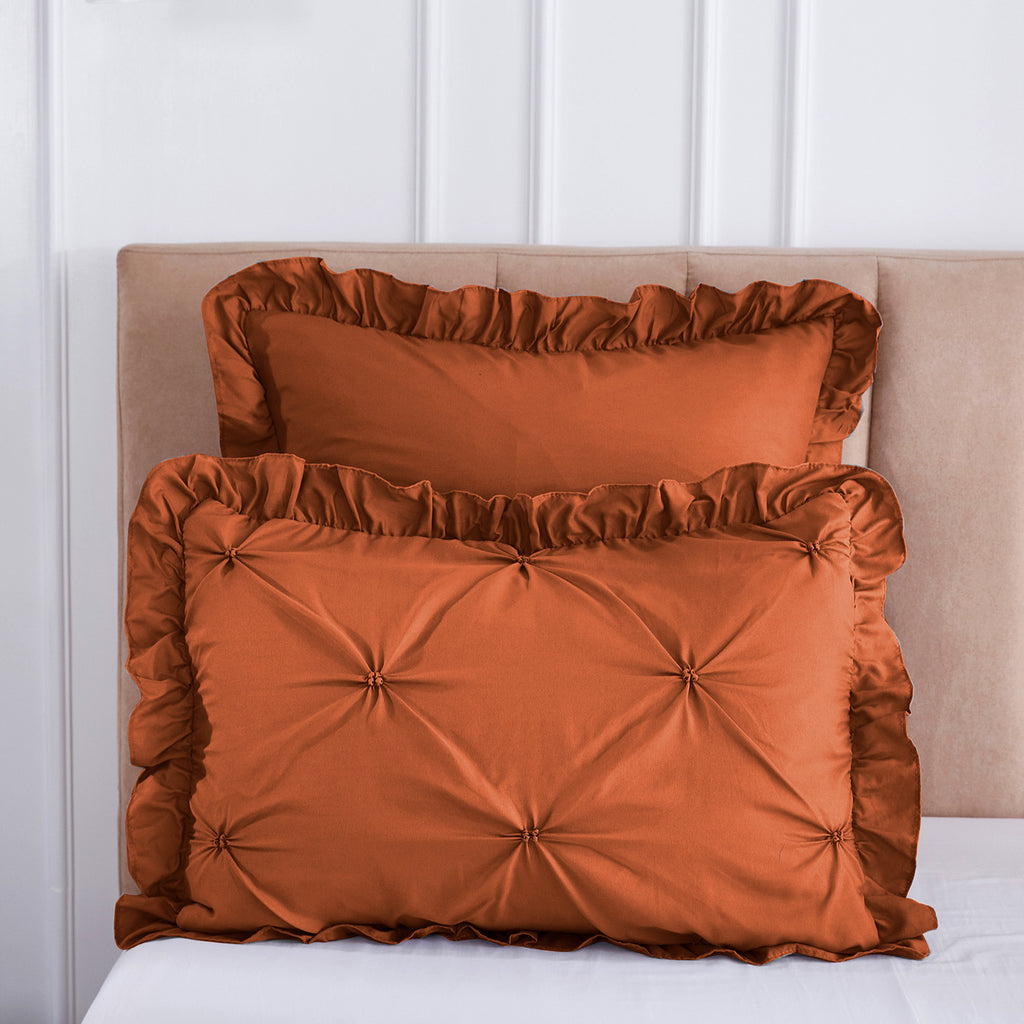 HIG Terracotta 5 Piece Bed in a Bag – Ruffled Comforter Set with French Country, King for Adults